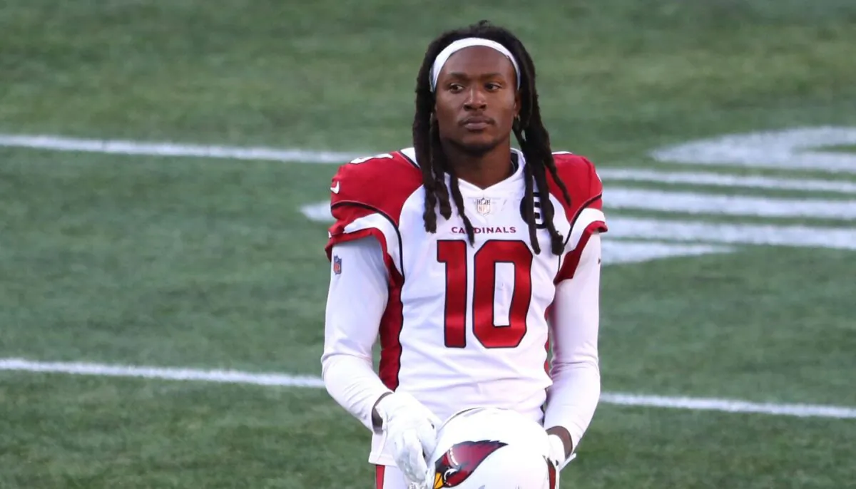 DeAndre Hopkins of the Arizona Cardinals looks on during the game against the New England Patriots at Gillette Stadium in Foxborough, Mass., on Nov. 29, 2020. (Maddie Meyer/Getty Images)