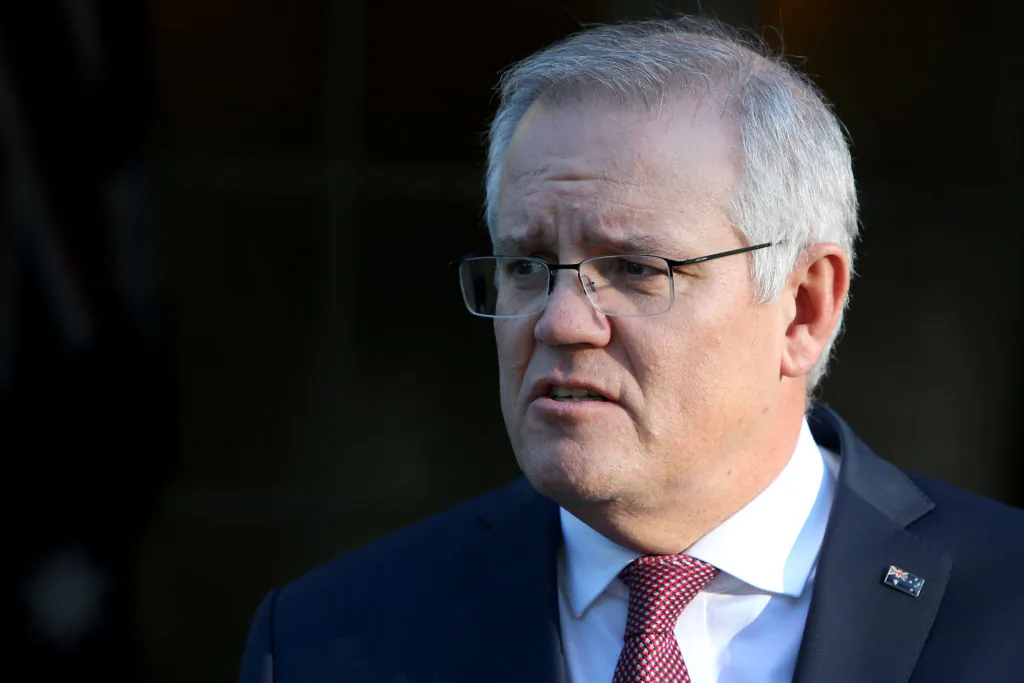 Prime Minister Scott Morrison speaks during a press conference at Kirribilli House on July 16, 2021 in Sydney, Australia. (Lisa Maree Williams/Getty Images)