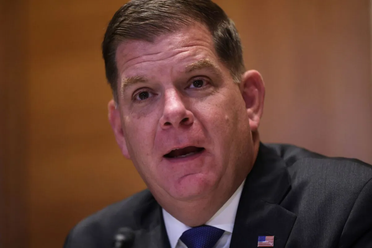 U.S. Secretary of Labor Marty Walsh testifies during a hearing before the Senate Appropriations Subcommittee on Labor, Health and Human Services, and Education, and Related Agencies at Dirksen Senate Office Building on Capitol Hill in Washington, on July 14, 2021. (Alex Wong/Getty Images/File)