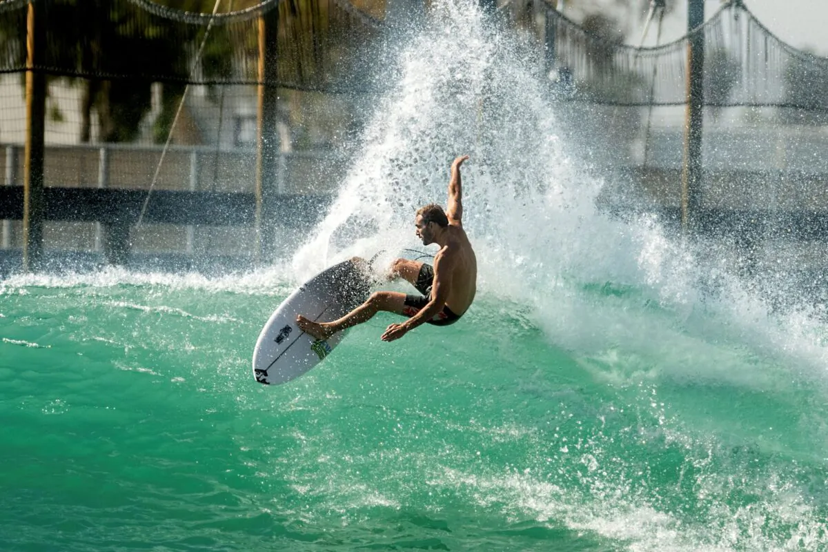 Portuguese surfer Frederico Morais practices for a World Surf League competition at Surf Ranch, in Lemoore, Calif., on June 15, 2021.(Noah Berger/AP Photo)

