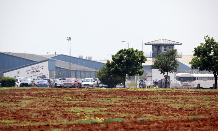 File photo showing the Dolph Briscoe Unit correctional facility in Dilley, Texas, on April 6, 2020. (Tom Reel/The San Antonio Express-News via AP)