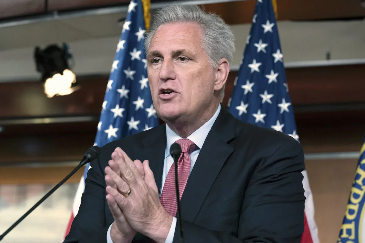 House Minority Leader Kevin McCarthy (R-Calif.) speaks during a news conference on Capitol Hill in Washington on July 22, 2021. (Jose Luis Magana/AP Photo)