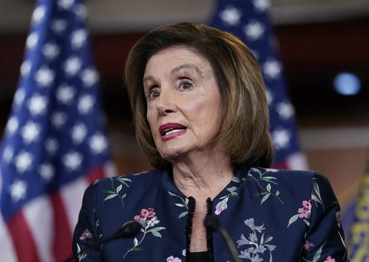 House Speaker Nancy Pelosi (D-Calif.) speaks to reporters at the U.S. Capitol in Washington on July 22, 2021. (J. Scott Applewhite/AP Photo)