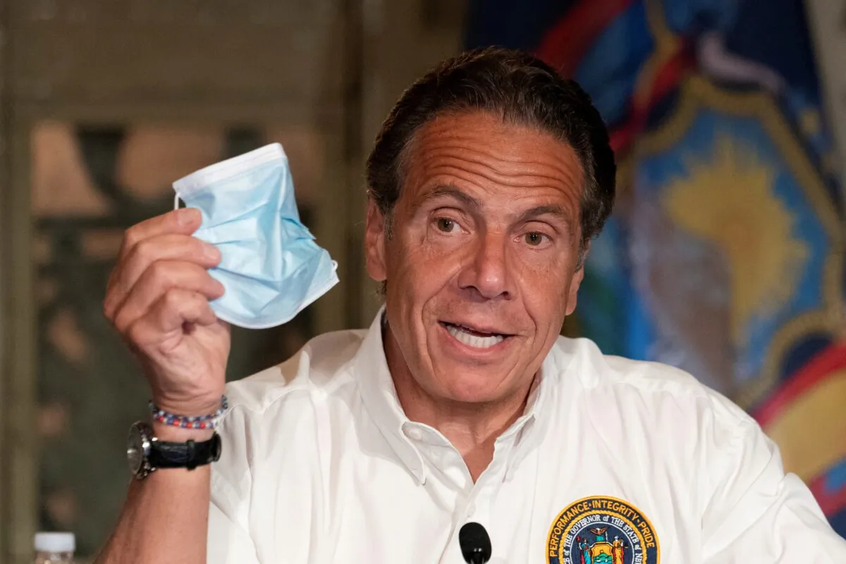 New York Gov. Andrew Cuomo speaks during a press conference in New York City on May 27, 2021. (Mark Lennihan/Pool via Reuters)