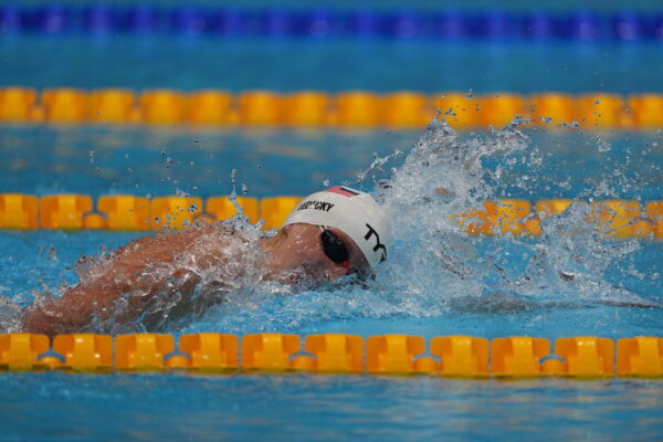 Katie Ledecky, of the United States, swims in a heat
