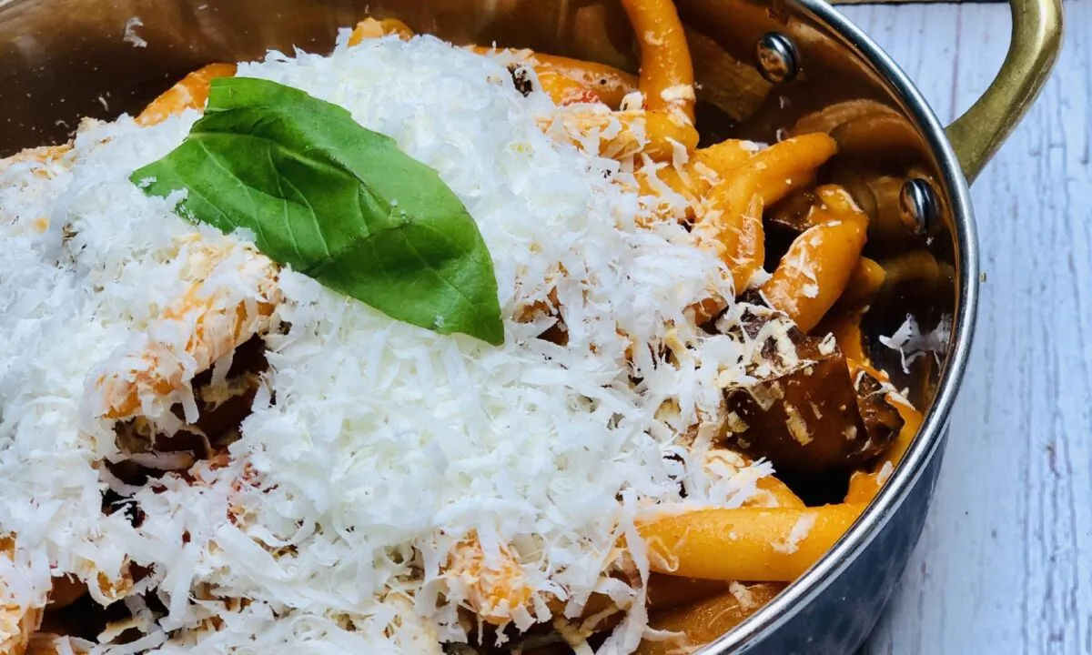The maccheroni alla Norma at Piccola Cucina in Red Lodge, Montana, uses house-made pasta, and draws upon chef Philip Guardione's childhood memories. (Courtesy of Piccola Cucina)