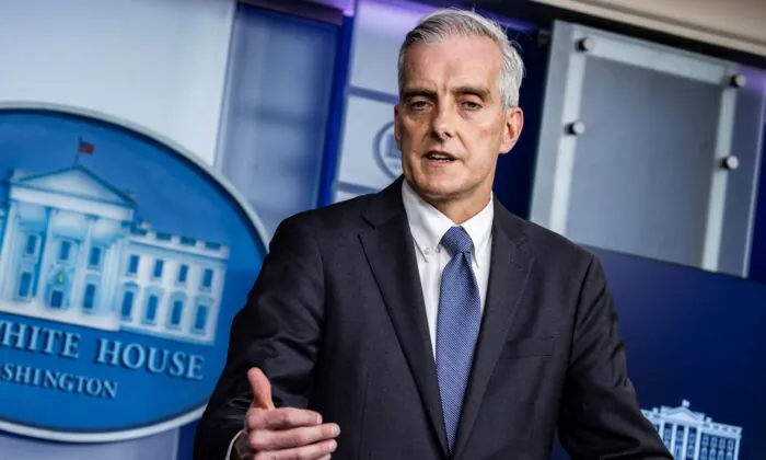 Secretary of Veterans Affairs Denis McDonough speaks during the daily press briefing in the Brady Press Briefing Room at the White House on March 4, 2021. (Samuel Corum/Getty Images)