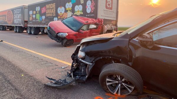 Several of the vehicles involved in a fatal pileup