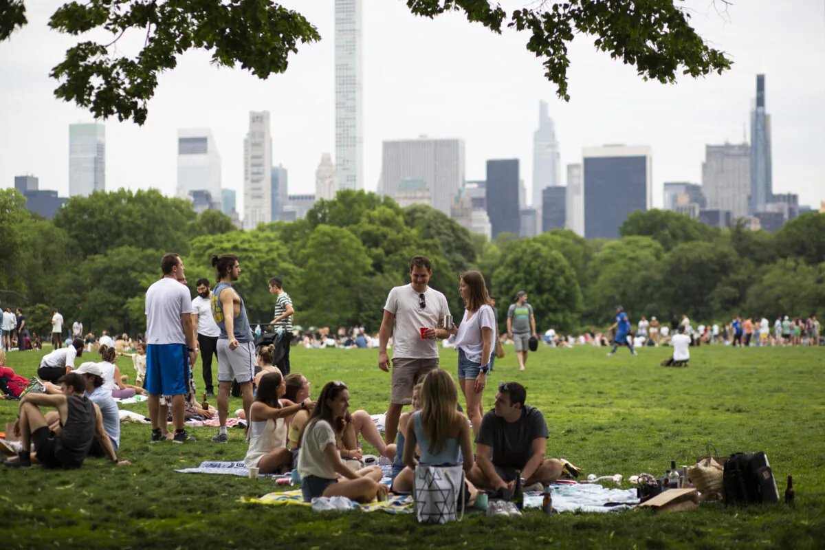 People gather in Central Park in New York on May 22, 2021. (Kena Betancur/AFP via Getty Images)