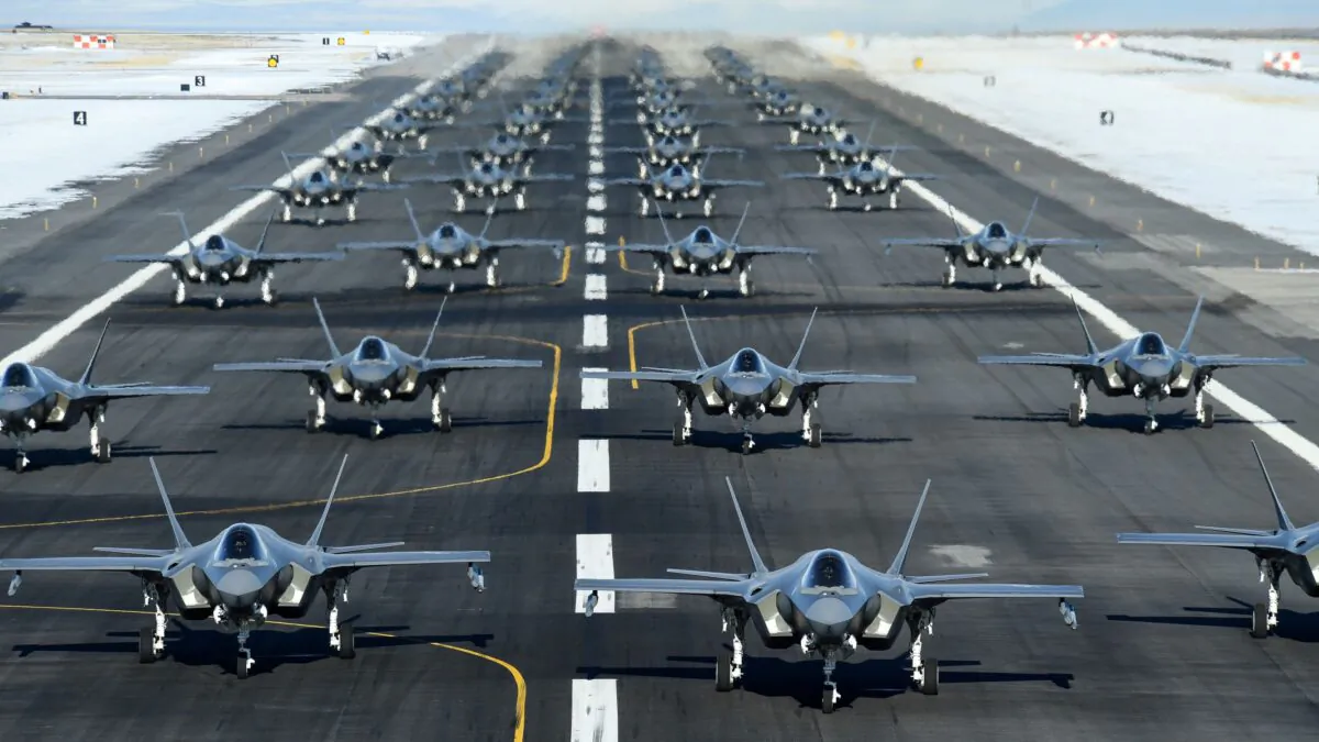 U.S. Air Force F-35A aircraft, from the 388th and 428th Fighter Wings, form up in an "elephant walk" during an exercise at Hill Air Force Base, Utah, on Jan. 6, 2020. (R. Nial Bradshaw/U.S. Air Force/Handout via Reuters)
