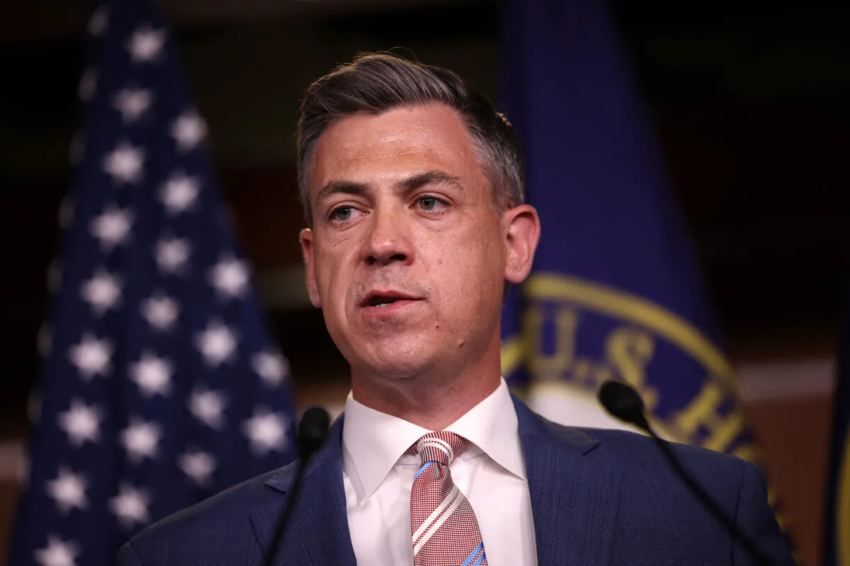 Rep. Jim Banks (R-Ind.) speaks at a news conference on House Speaker Nancy Pelosi’s decision to reject two of Leader McCarthy’s selected members from serving on the committee investigating the Jan. 6 breach, in Washington, D.C., on July 21, 2021. (Kevin Dietsch/Getty Images)