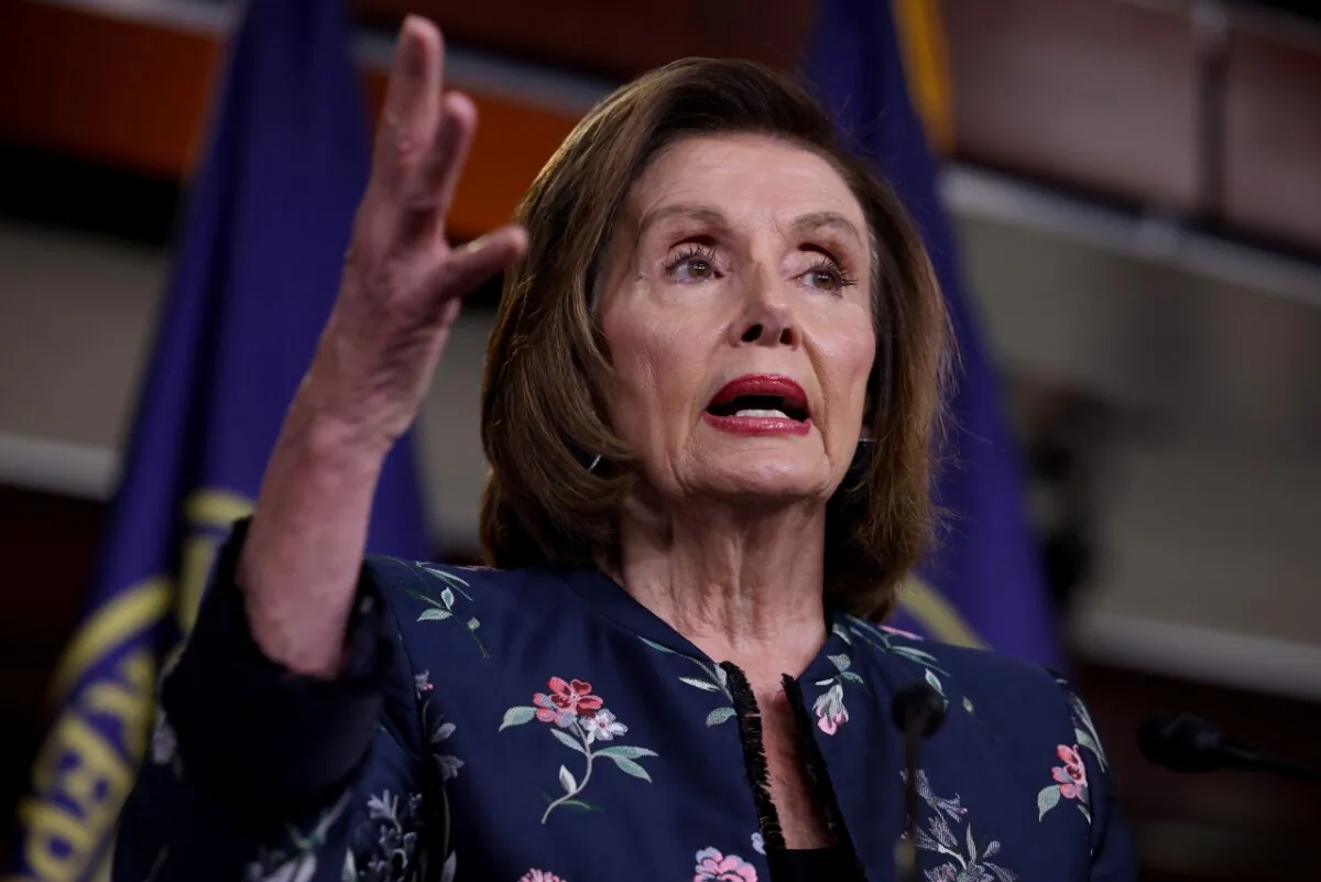 House Speaker Nancy Pelosi (D-CA) gestures during her weekly news conference at the Capitol building in Washington on July 22, 2021. (Anna Moneymaker/Getty Images)