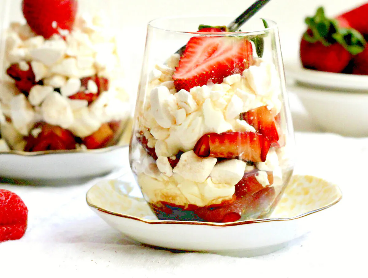 Layer crisp, crumbled meringues with billowy cream and syrup-soaked strawberries—or your favorite berries—for an easy summer dessert. (Lynda Balslev for Tastefood)