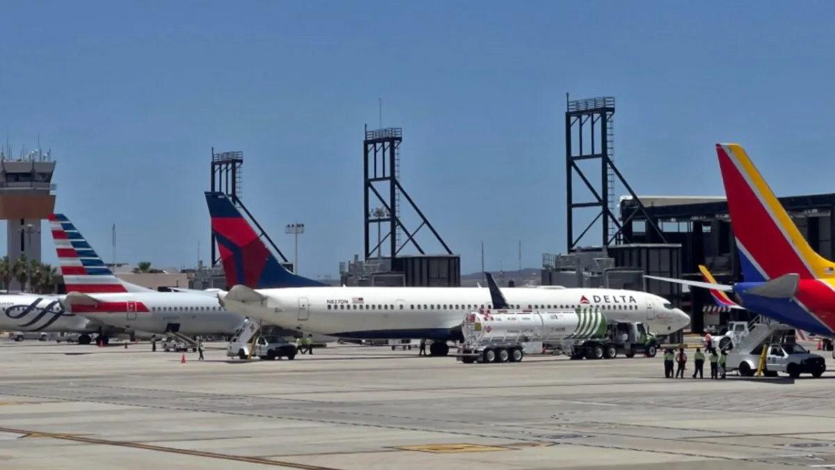 Delta Airlines’ aircrafts are seen at the San Jose del Cabo International Airport (SJD) in Baja California state, Mexico, on April 29, 2021. (Daniel Slim/AFP via Getty Images)