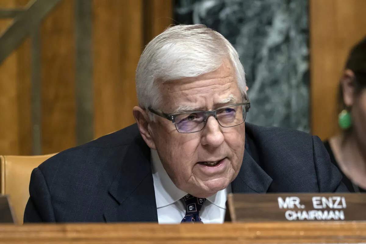 Then Sen. Mike Enzi (R-Wyo.) speaks on Capitol Hill, in Washington, on March 27, 2019. (J. Scott Applewhite, File/AP Photo)