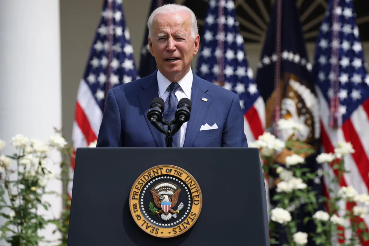 President Joe Biden delivers remarks during an event in the Rose Garden of the White House in Washington, DC on July 26, 2021. (Anna Moneymaker/Getty Images)