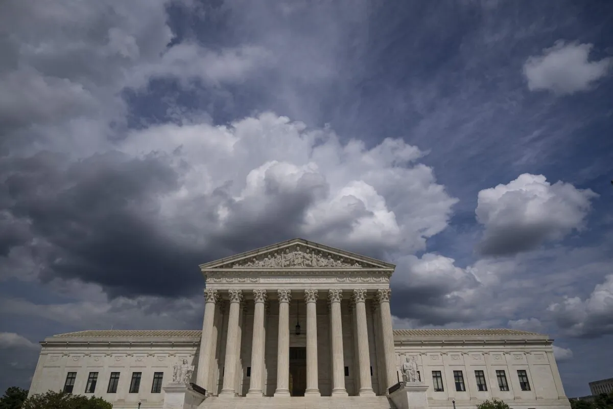 Clouds are seen above The U.S. Supreme Court building in Washington on May 17, 2021. (Drew Angerer/Getty Images)