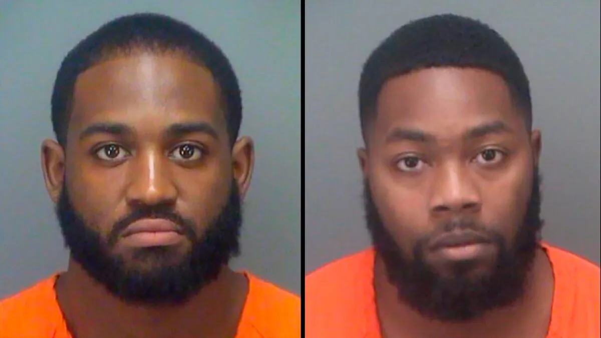 These undated booking photos provided by Pinellas County (Florida) Sheriff’s Office show Keondre Quamar Fields on the left and Donterio Rashad Fowler. (Pinellas County Sheriff’s Office via AP)
