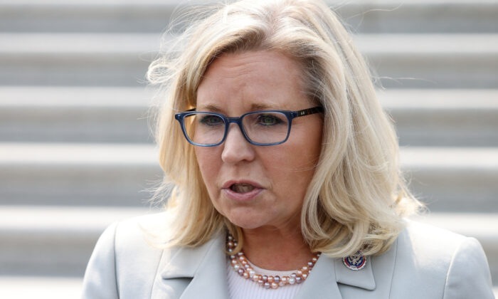 Rep. Liz Cheney (R-Wyo.) speaks to reporters in Washington on July 21, 2021. (Anna Moneymaker/Getty Images)