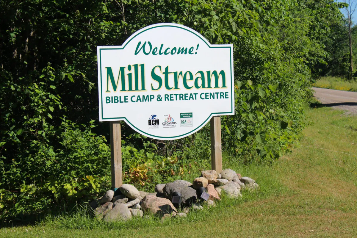 A sign at the entrance to Mill Stream Bible Camp and Retreat Centre in Omemee, Ontario. A judge ruled that the youth camp was subjected to an “unreasonable” decision when the federal government refused its application for $45,600 to fund six camp counsellor jobs for its 2019 summer camps. (BCM International)