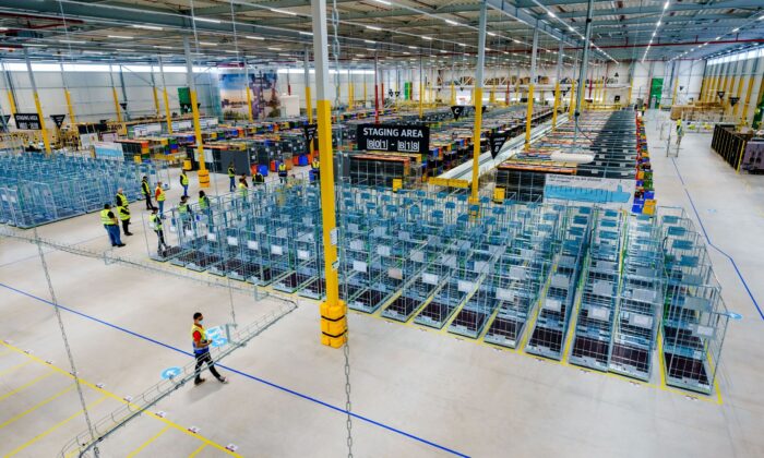 The new delivery warehouse of the US e-commerce company Amazon in Rozenburg-Schiphol, Netherlands,  on July 13, 2021. (Marco de Swart/ANP/AFP via Getty Images)
