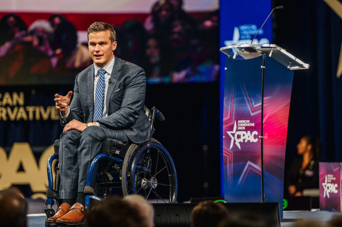 Rep Madison Cawthorn (R-N.C.) speaks during the Conservative Political Action Conference CPAC held at the Hilton Anatole in Dallas, Texas, on July 9, 2021. (Brandon Bell/Getty Images)