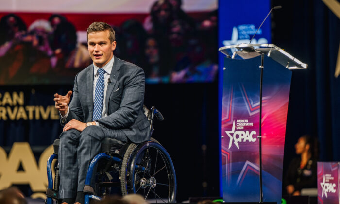 Rep Madison Cawthorn (R-N.C.) speaks during the Conservative Political Action Conference CPAC held at the Hilton Anatole in Dallas, Texas, on July 9, 2021. (Brandon Bell/Getty Images)
