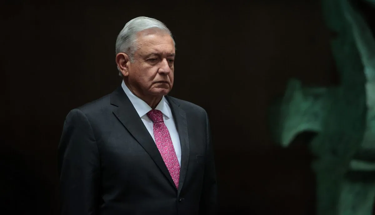 President of Mexico Andres Manuel Lopez Obrador looks on during the ceremony to commemorate the third year of Lopez Obrador's victory in the 2018 presidential elections at Palacio Nacional in Mexico City, Mexico on July 01, 2021. (Hector Vivas/Getty Images)