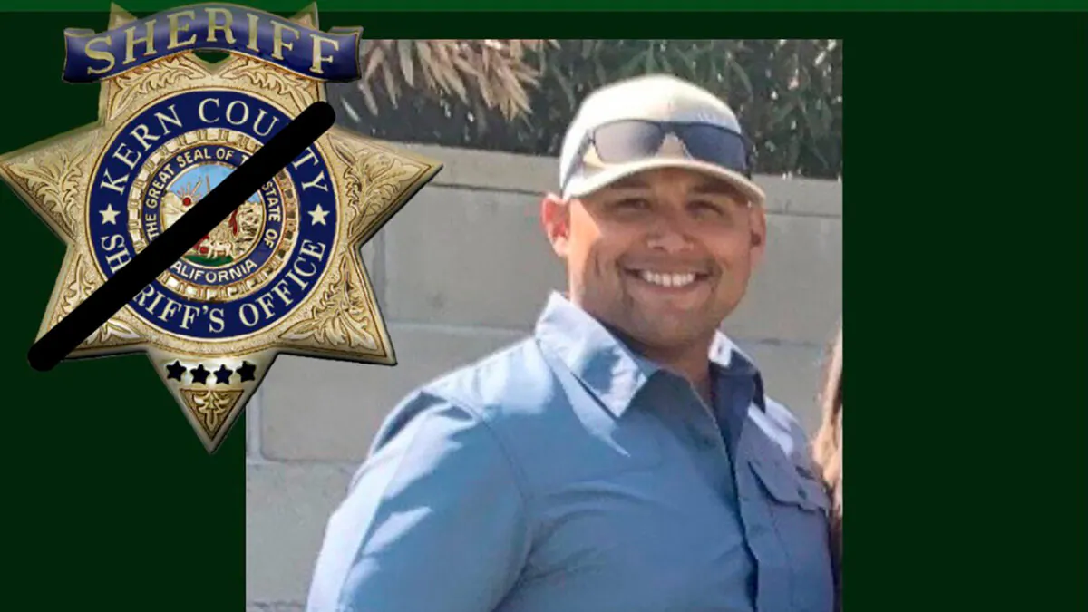 This undated memorial poster shows Deputy Phillip Campas. (Courtesy of Campas Family/Kern County Sheriff's Office via AP)
