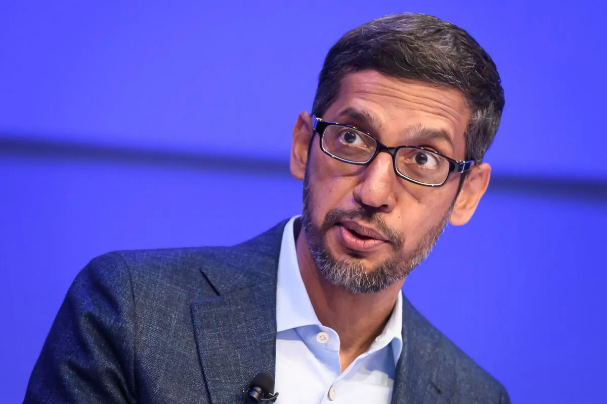Alphabet CEO Sundar Pichai speaks during a session at the World Economic Forum annual meeting in Davos, Switzerland, on Jan. 22, 2020. (Fabrice Coffrini/AFP via Getty Images)