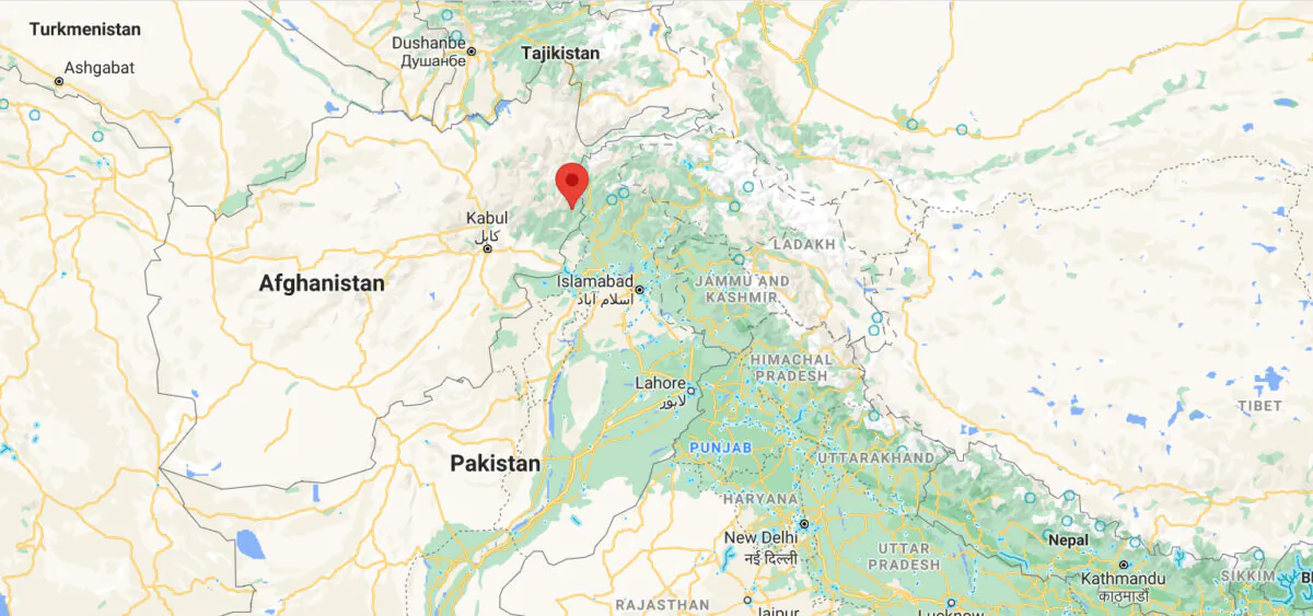 This screenshot shows Kamdesh district in the mountainous eastern province of Nuristan, where a flash flood killed at least 40 people, in Afghanistan, on July 29, 2021. (Google Map/Screenshot via The Epoch Times)
