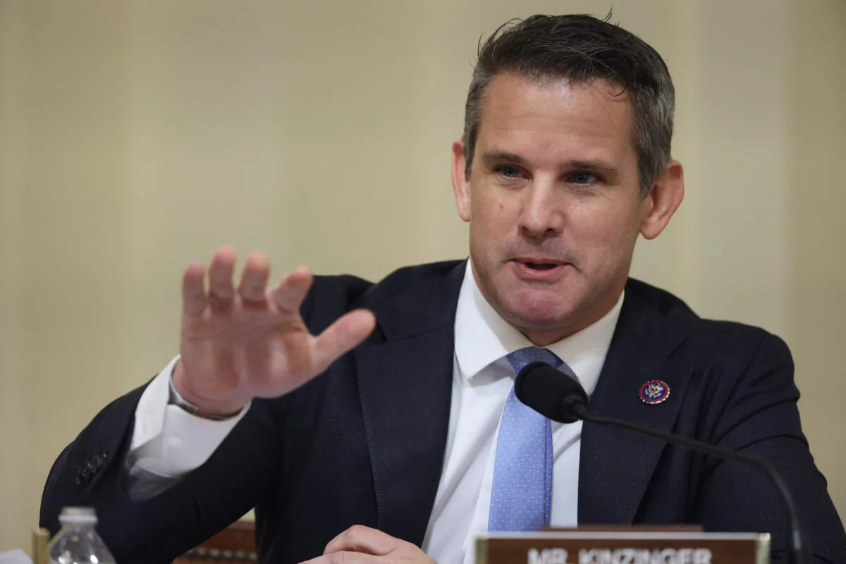 Rep. Adam Kinzinger (R-Ill.) speaks during a congressional hearing examing the Jan. 6 U.S. Capitol breach, in Washington on July 27, 2021. (Jim Lo Scalzo/Pool/AFP via Getty Images)