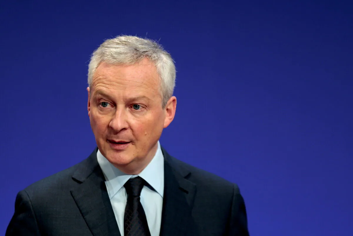 French Economy and Finance Minister Bruno Le Maire attends a news conference in Paris, France, on April 8, 2021. (Sarah Meyssonnier/Reuters)