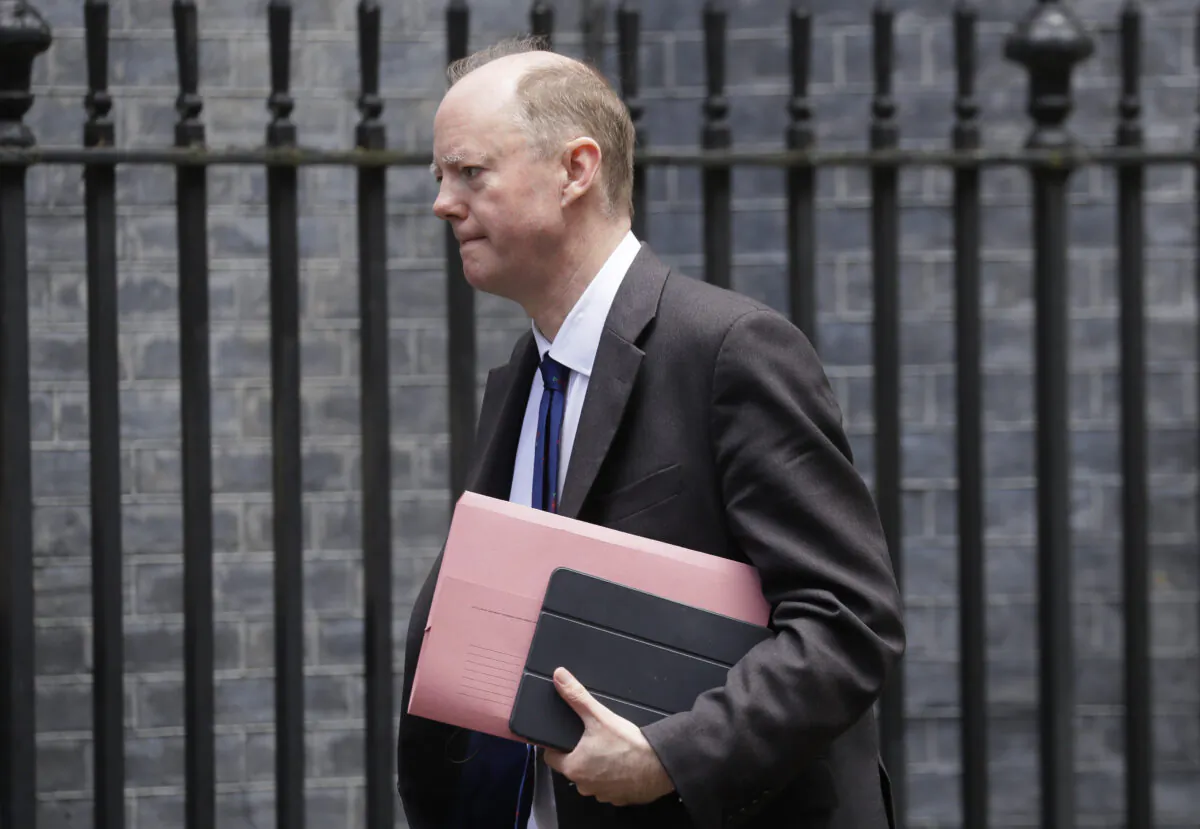 Britain's Chief Medical Officer Chris Whitty arrives at Downing Street in London, on May 1, 2020. (Kirsty Wigglesworth/AP Photo)