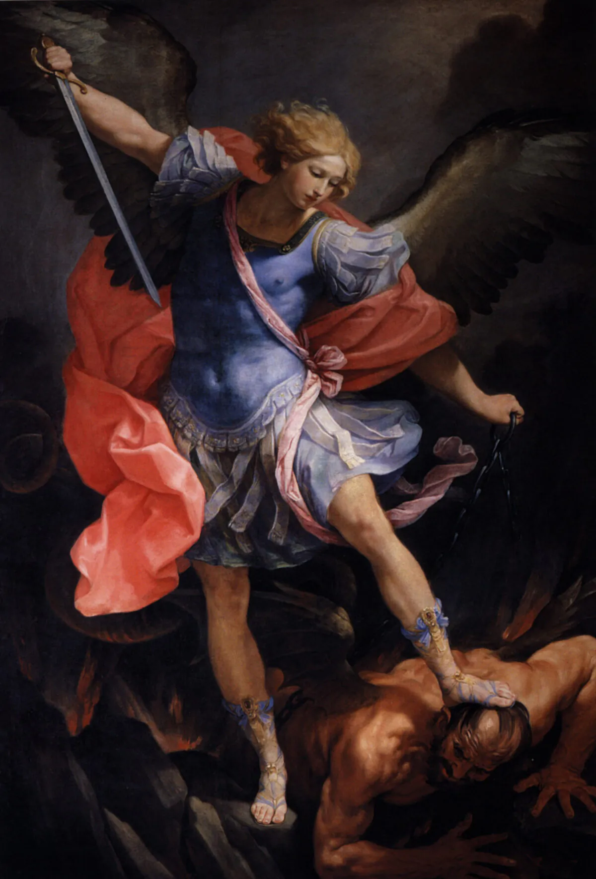 “Archangel Michael tramples Satan,” by Guido Reni. Oil on Canvas, Our Lady of the Conception of the Capuchins, Rome. (Public Domain)