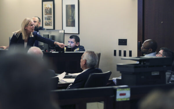 Prosecutor Tamara Strauch points to defendant Otis McKane