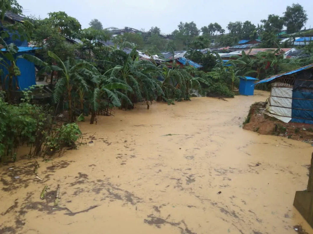 General view of a flooded area following heavy monsoon rains at Cox's Bazar, Bangladesh, on July 27, 2021. (Arakan Times/via Reuters)