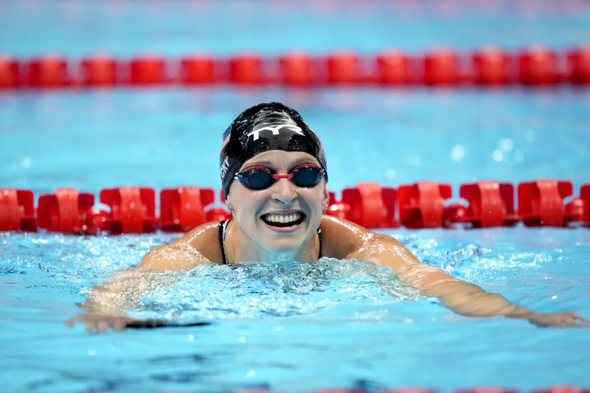 Katie Ledecky, of the United States, leaves the pool after winning the women's 800-meter freestyle final at the 2020 Summer Olympics in Tokyo, Japan on July 31, 2021. (David Goldman/AP Photo)