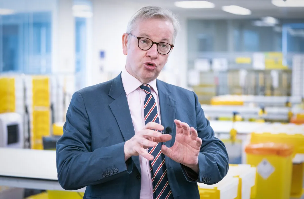 Cabinet Office Minister Michael Gove speaks to the media during a visit to the Queen Elizabeth University Hospital Teaching Campus in Glasgow, Scotland, on July 27, 2021. (Jane Barlow/PA)