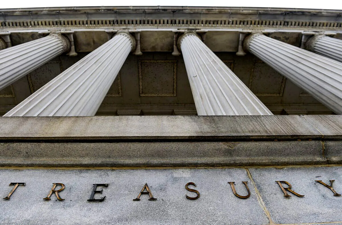 An exterior view of the building of US Department of the Treasury in Washington, on March 27, 2020. (Olivier Douliery/AFP via Getty Images)