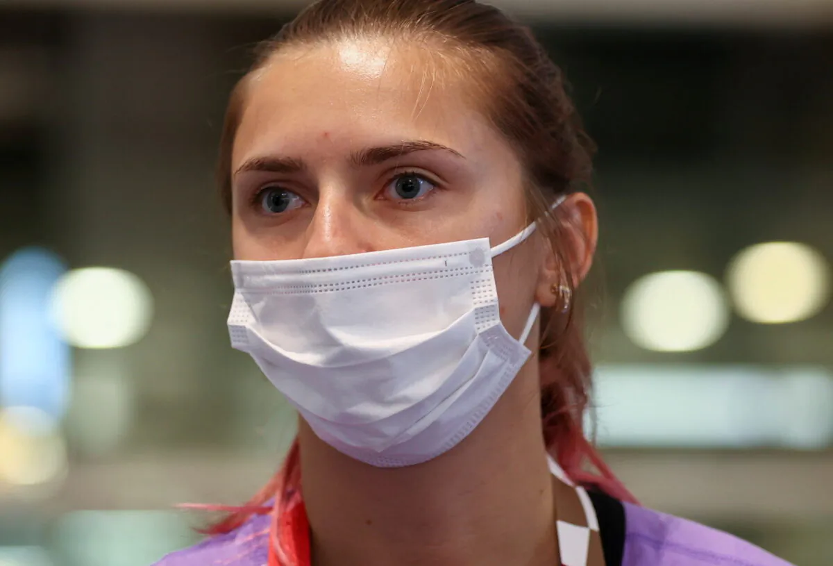 Belarusian athlete Krystsina Tsimanouskaya is seen at Haneda international airport in Tokyo, Japan, on Aug. 1, 2021. (Issei Kato/Reuters)