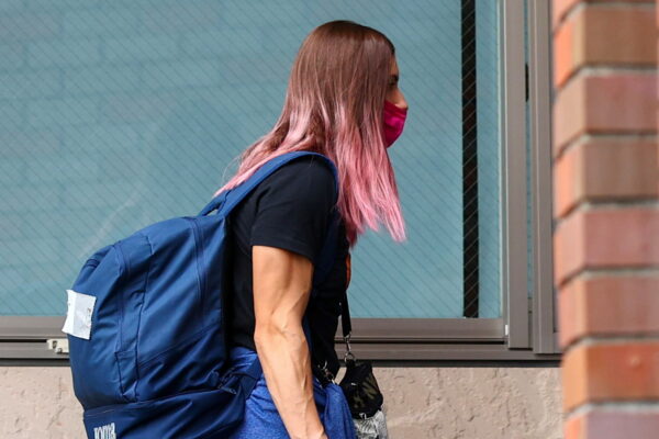 Belarusian sprinter Krystsina Tsimanouskay arrives at the Polish embassy