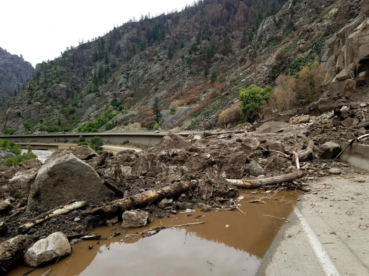 Mud and debris are seen on U.S. Highway 6 in the west of Silver Plume, Colo., on Aug. 1, 2021. (Colorado Department of Transportation via AP)