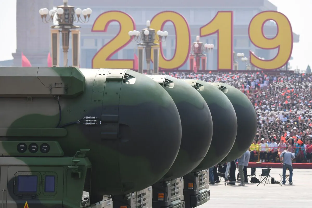 China's DF-41 nuclear-capable intercontinental ballistic missiles are seen during a military parade at Tiananmen Square in Beijing on Oct. 1, 2019. (Greg Baker/AFP via Getty Images)