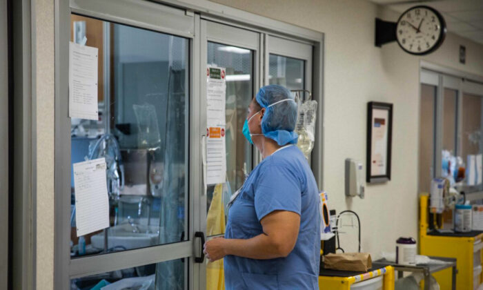 A healthcare professional prepares to enter a COVID-19 patient's room in a file photo. (Megan Jelinger/AFP via Getty Images) 
