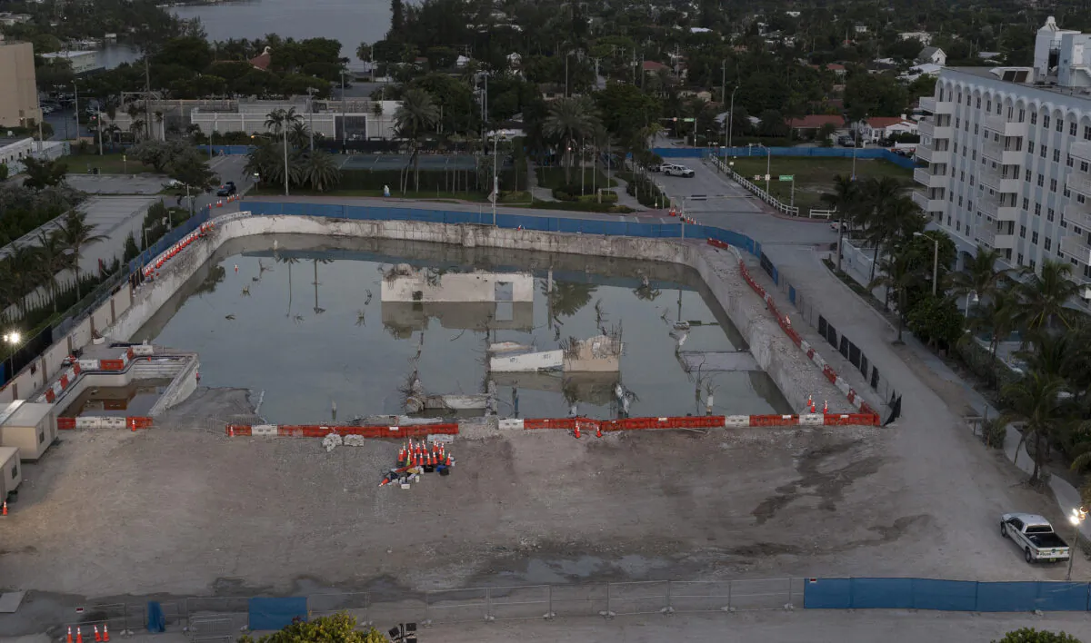 The cleared lot where the collapsed 12-story Champlain Towers South condo building once stood is seen in Surfside, Flo. on July 31, 2021. (Joe Raedle/Getty Images/TNS)