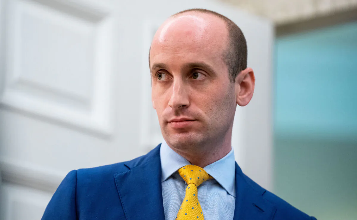 White House senior adviser Stephen Miller looks on as President Donald Trump addresses reporters in the Oval Office of the White House in Washington D.C., on July 15, 2020. (Anna Moneymaker-Pool/Getty Images)