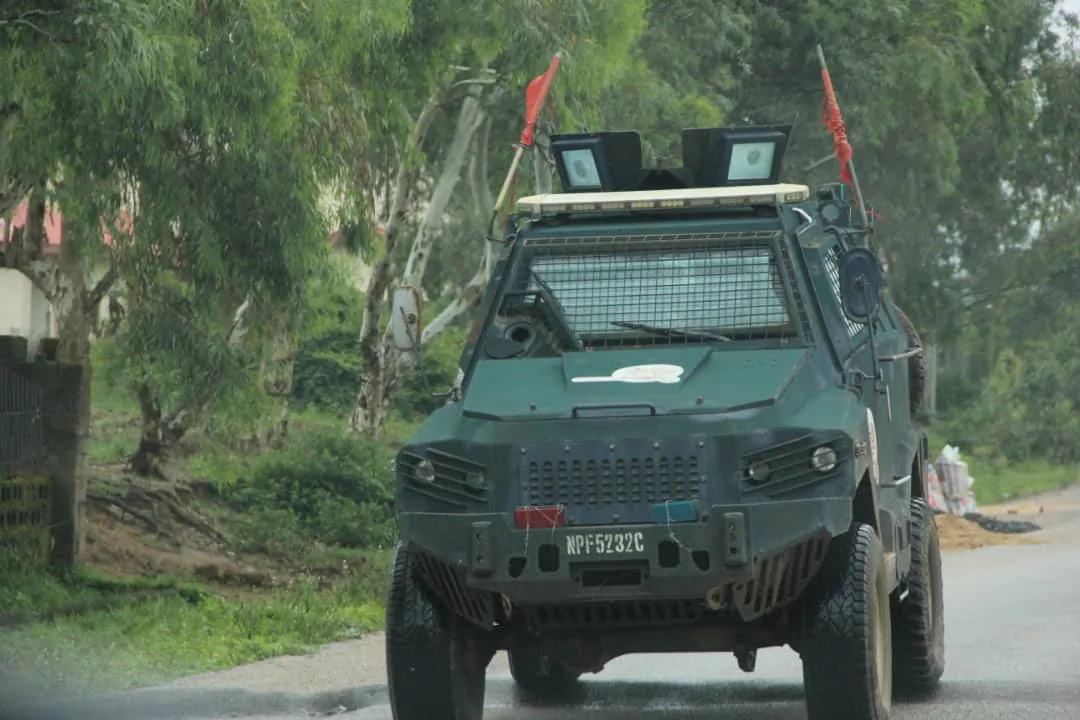 A Nigerian Army armored personnel carrier in Bassa County, Plateau state, Nigeria, on Aug. 3, 2021. (Masara Kim/The Epoch Times)