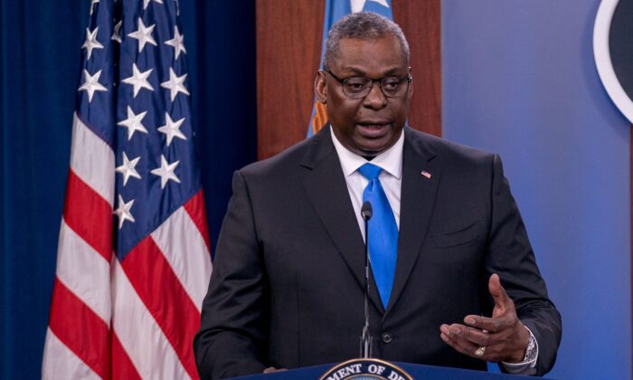 Defense Secretary Lloyd Austin speaks during a press conference at the Pentagon in Arlington, Va., on July 21, 2021. (Ken Cedeno/Reuters)