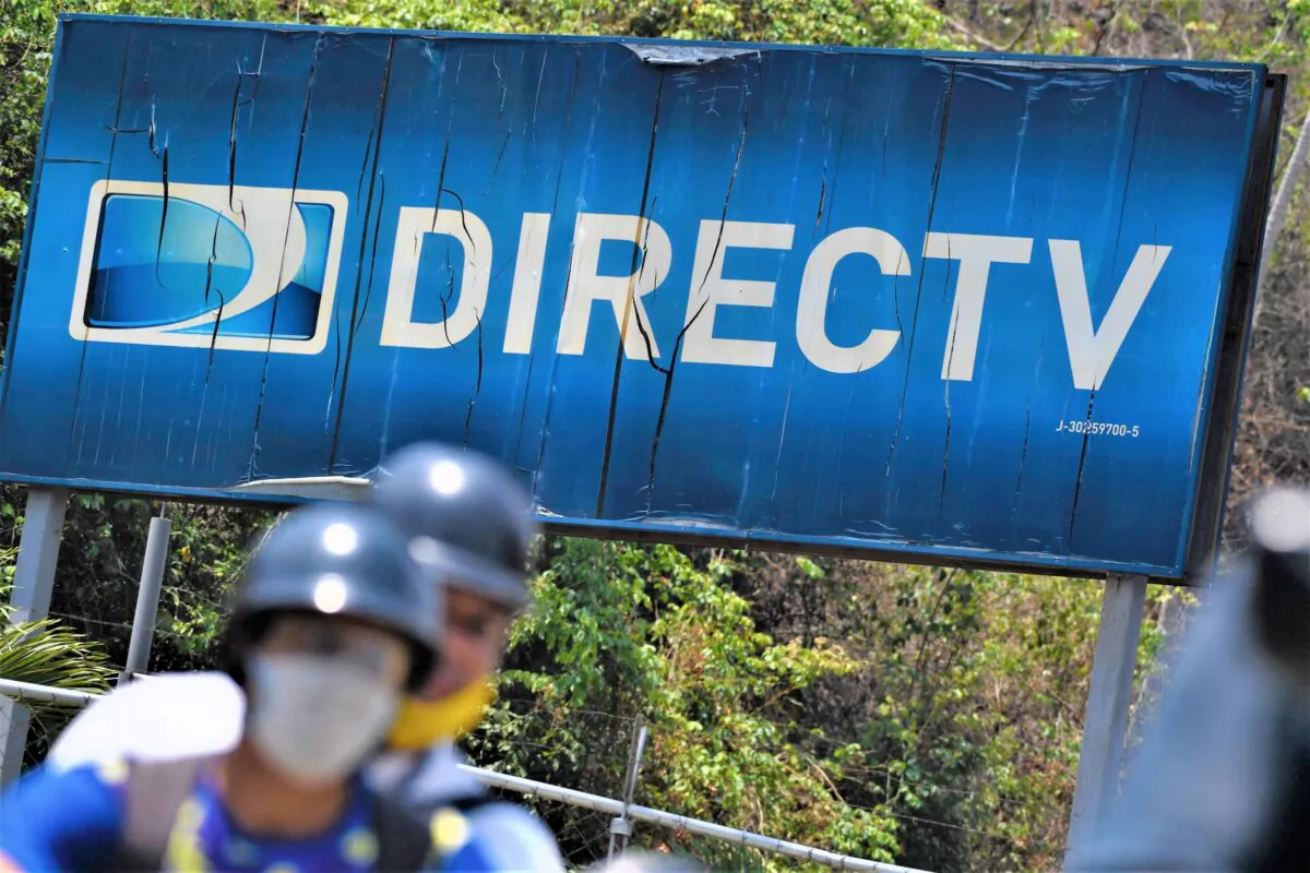 View of DirecTV broadcast satellite service provider logo at its headquarters in Caracas on May 19, 2020. (Federico Parra/AFP via Getty Images)
